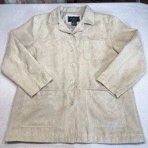 Coaco Womens Light Beige Notch Lapel Button Front Patch Pocket Sueded Poly - XL